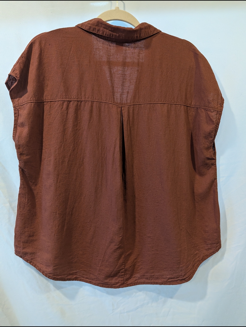 Old Navy chocolate Brown V-Neck Pocket linen blend resortwear travel summer top - Picture 4 of 5